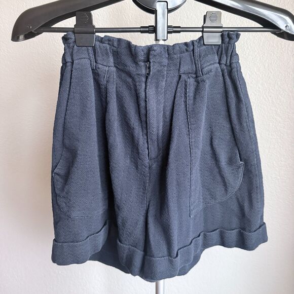 FRNCH Pants - FRNCH Paris Pleated Stretch Cotton Shorts High-Rise Paperbag Waist Cuffed Hem S